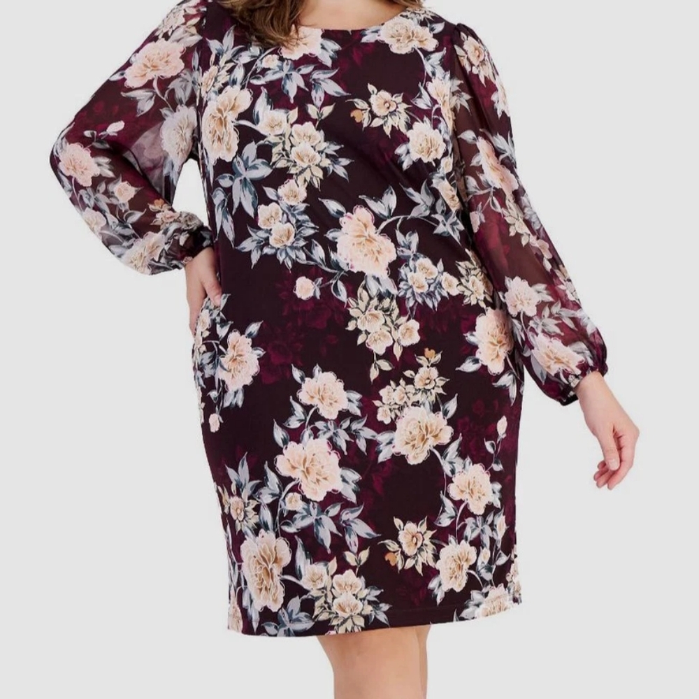 Connected Apparel Purple Floral Long Sleeve Dress